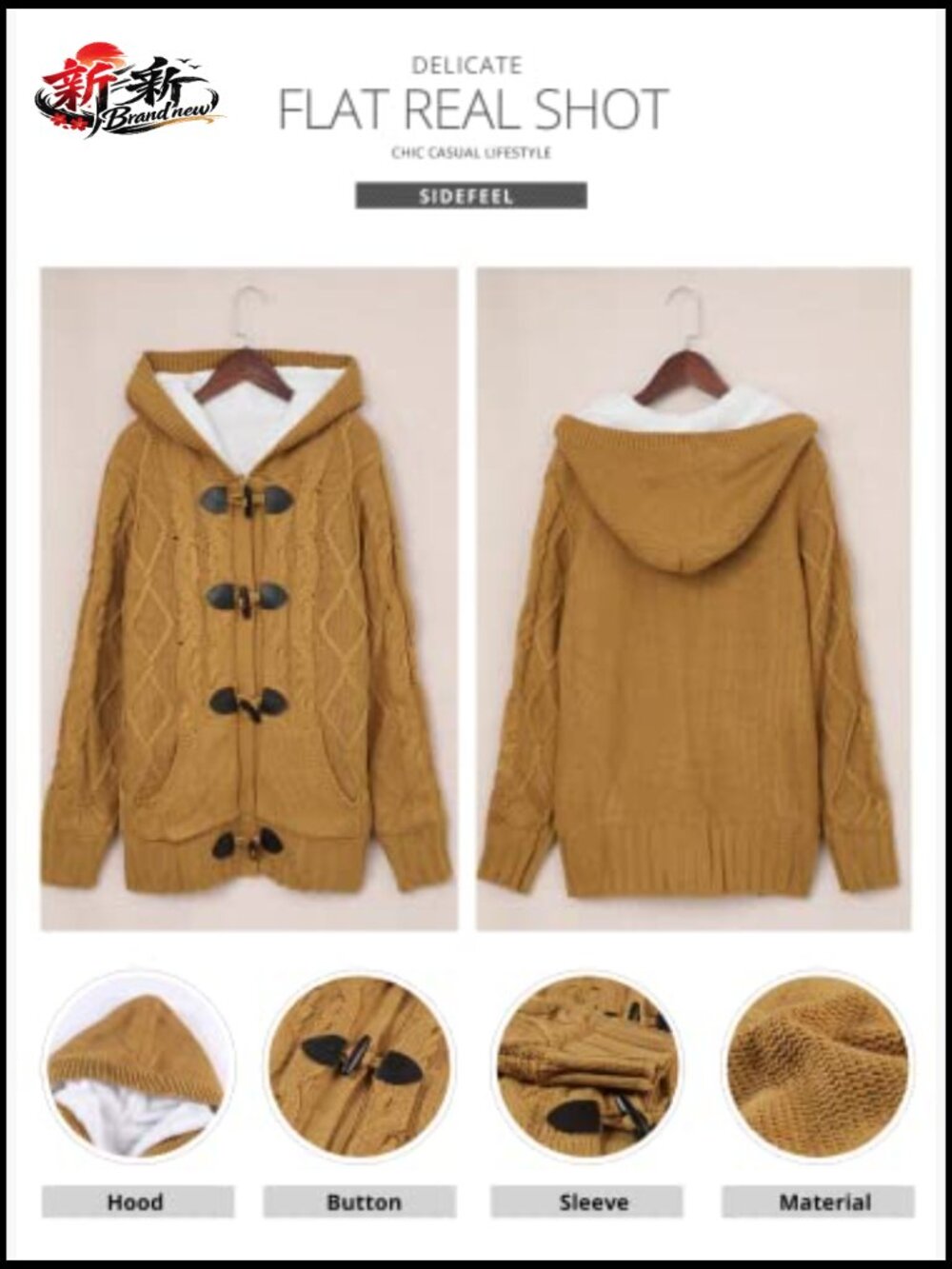 Women's Hooded Cardigan Sweater Fleece Lined Button Down Winter Coat - Picture 5 of 7
